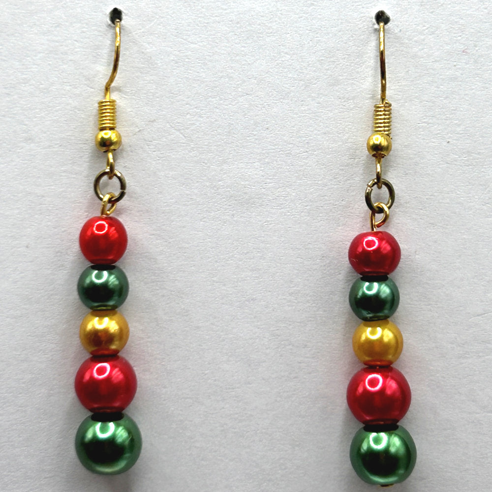 Red, Gold, and Green Faux Pearl Earrings