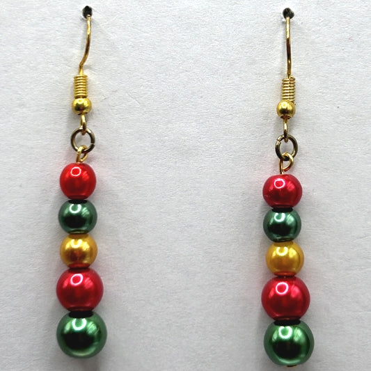 Red, Gold, and Green Faux Pearl Earrings