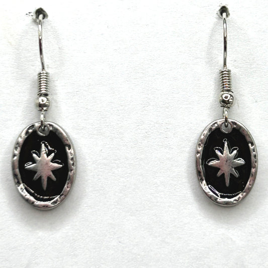 Small Black Enamel Starburst Earrings