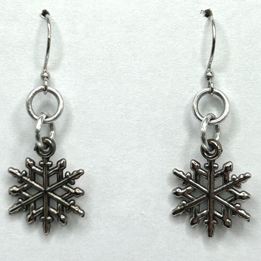Simple Medium Silver Snowflake Earrings