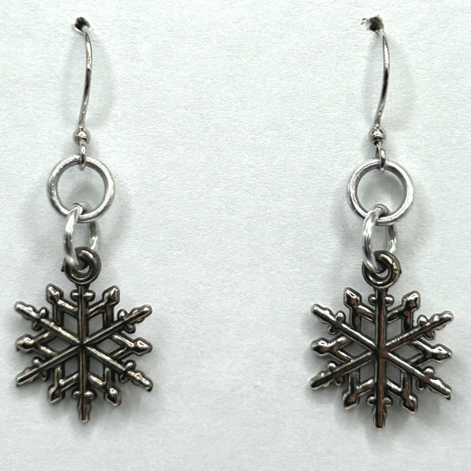 Simple Medium Silver Snowflake Earrings
