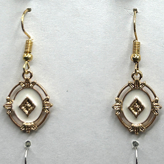 Ornate White Oval Drop Earrings