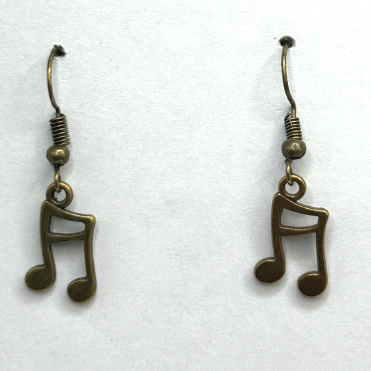 Simple Bronze Sixteenth Note Earrings