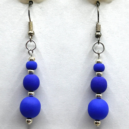 Navy Blue Triple Ball Earrings