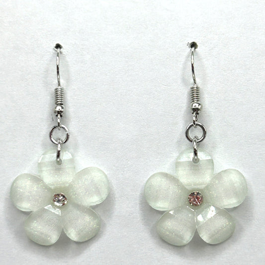 Sparkly White Faceted Flower Earrings