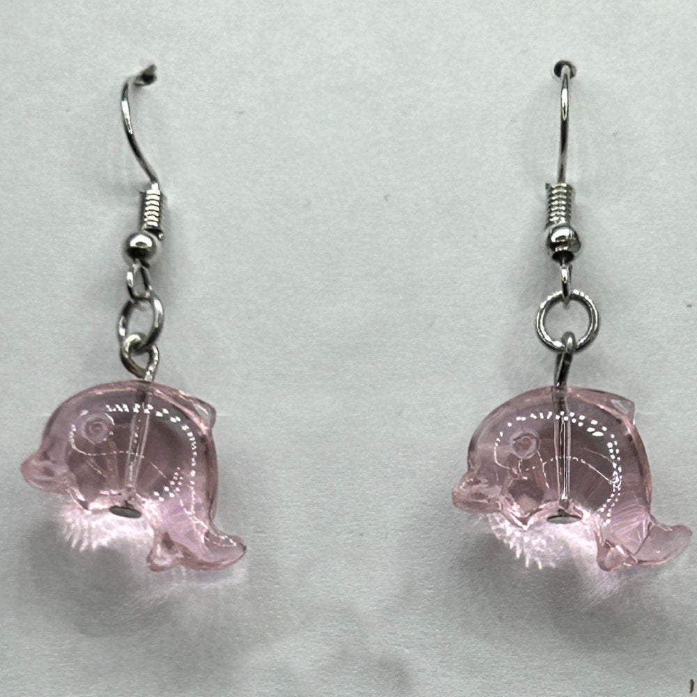Clear Pink Dolphin Earrings