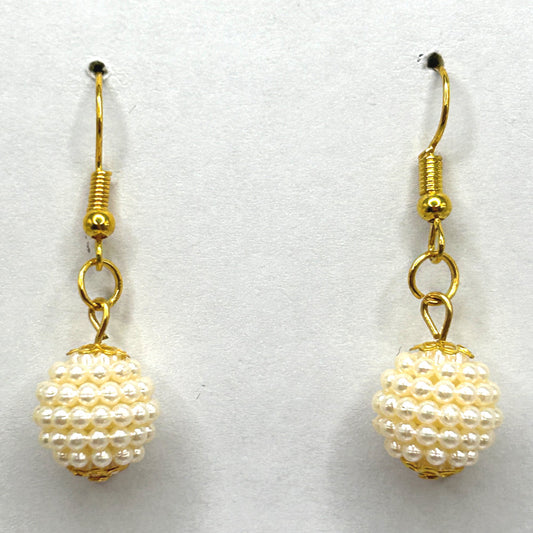 Cream Mini-Pearl Ball Earrings