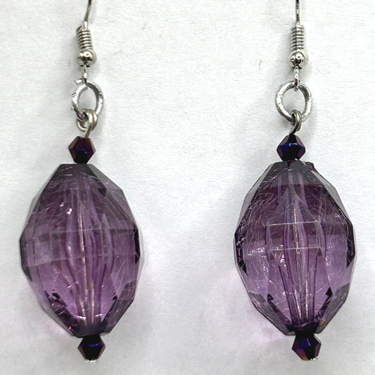 Large Faceted Purple Oval Earrings (Heavy)
