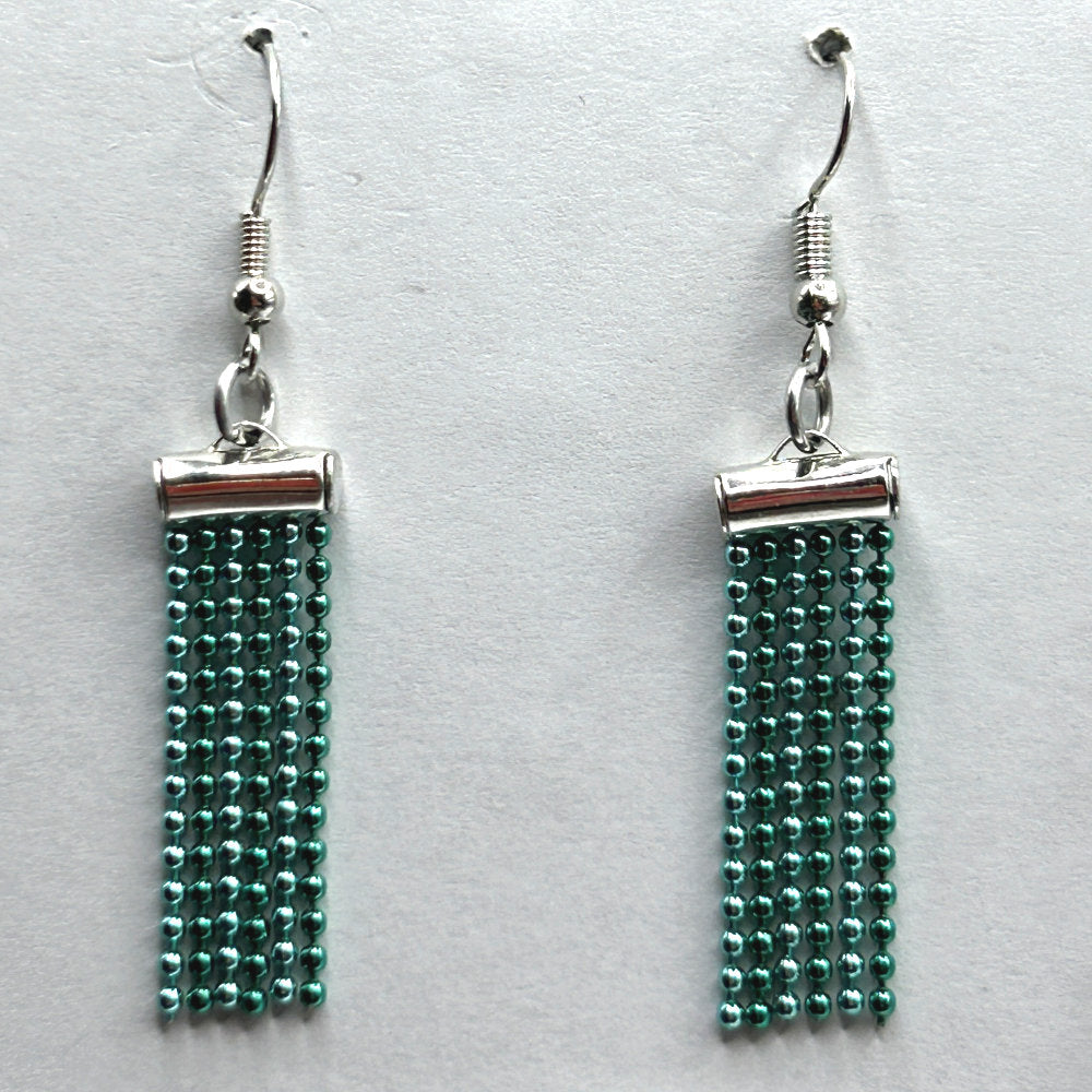 Aqua Tiny Ball-Chain Dangle Earrings
