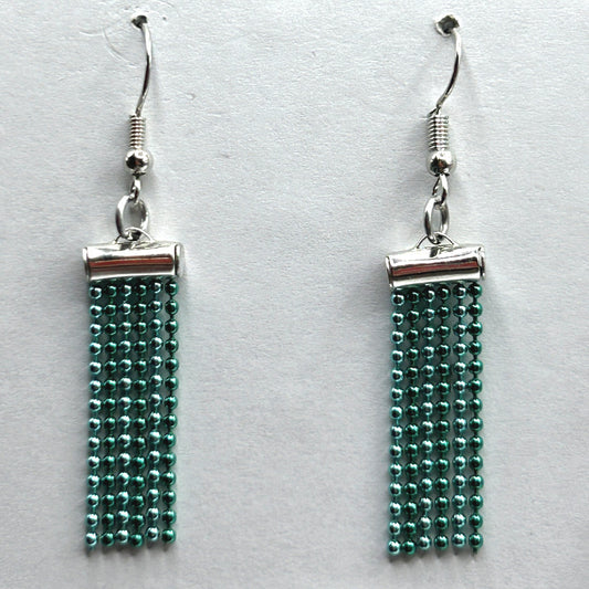 Aqua Tiny Ball-Chain Dangle Earrings