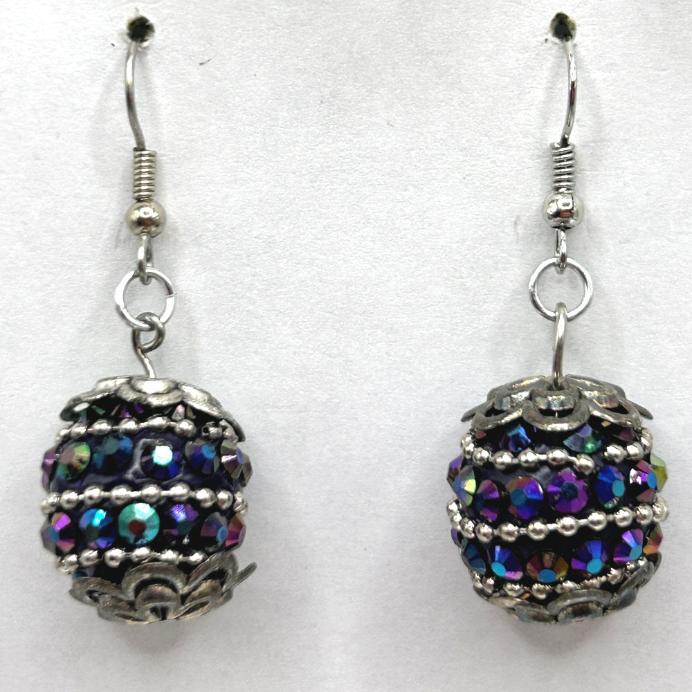 Multicolor Ornate Rhinestone Ball Earrings (Heavy)