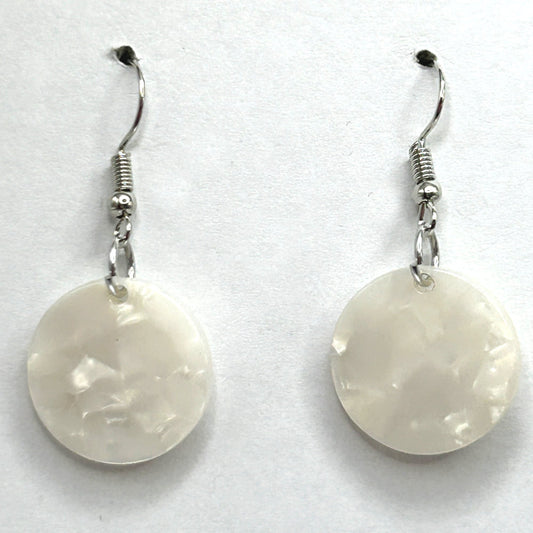 White Faux Pearl Acetate Disc Earrings