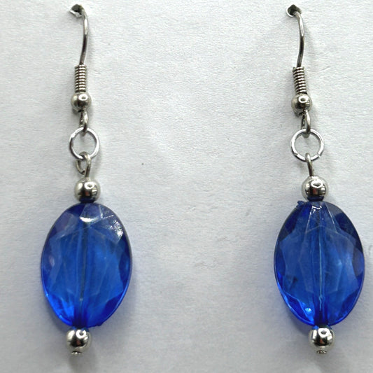Blue Acrylic Oval Disc Earrings
