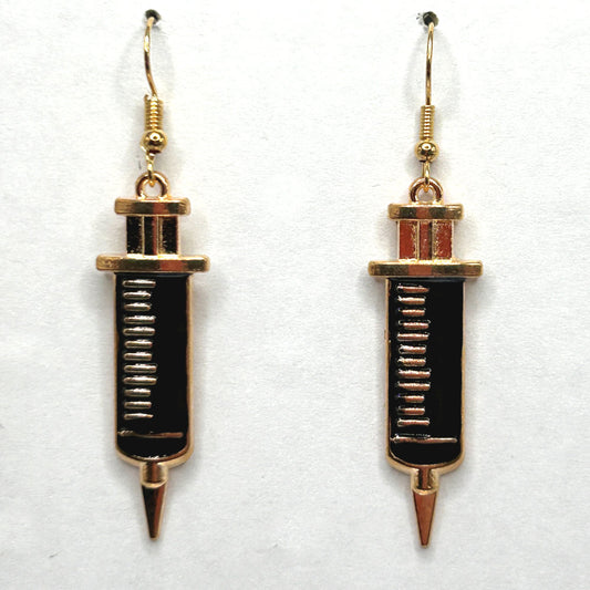 Black Enamel Syringe Earrings