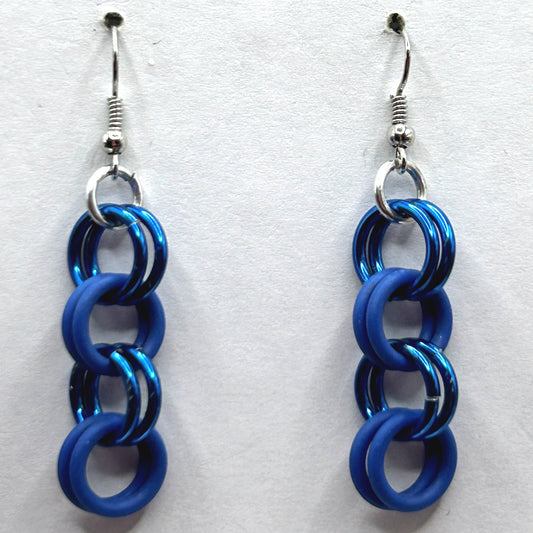 Blue Aluminum and Rubber Chainmail Earrings
