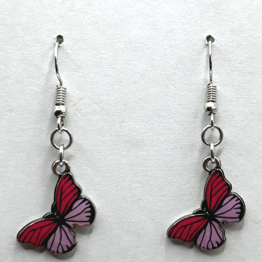 Pink Enamel Butterfly Earrings