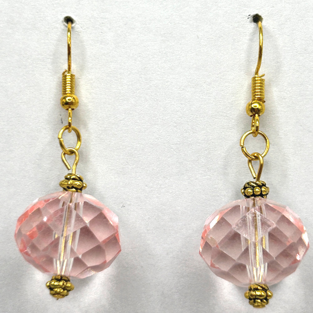 XL Pink Glass Rondelle Earrings (Heavy)