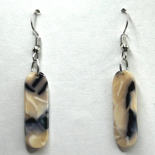 Blue and Cream Acetate Oval Drop Earrings