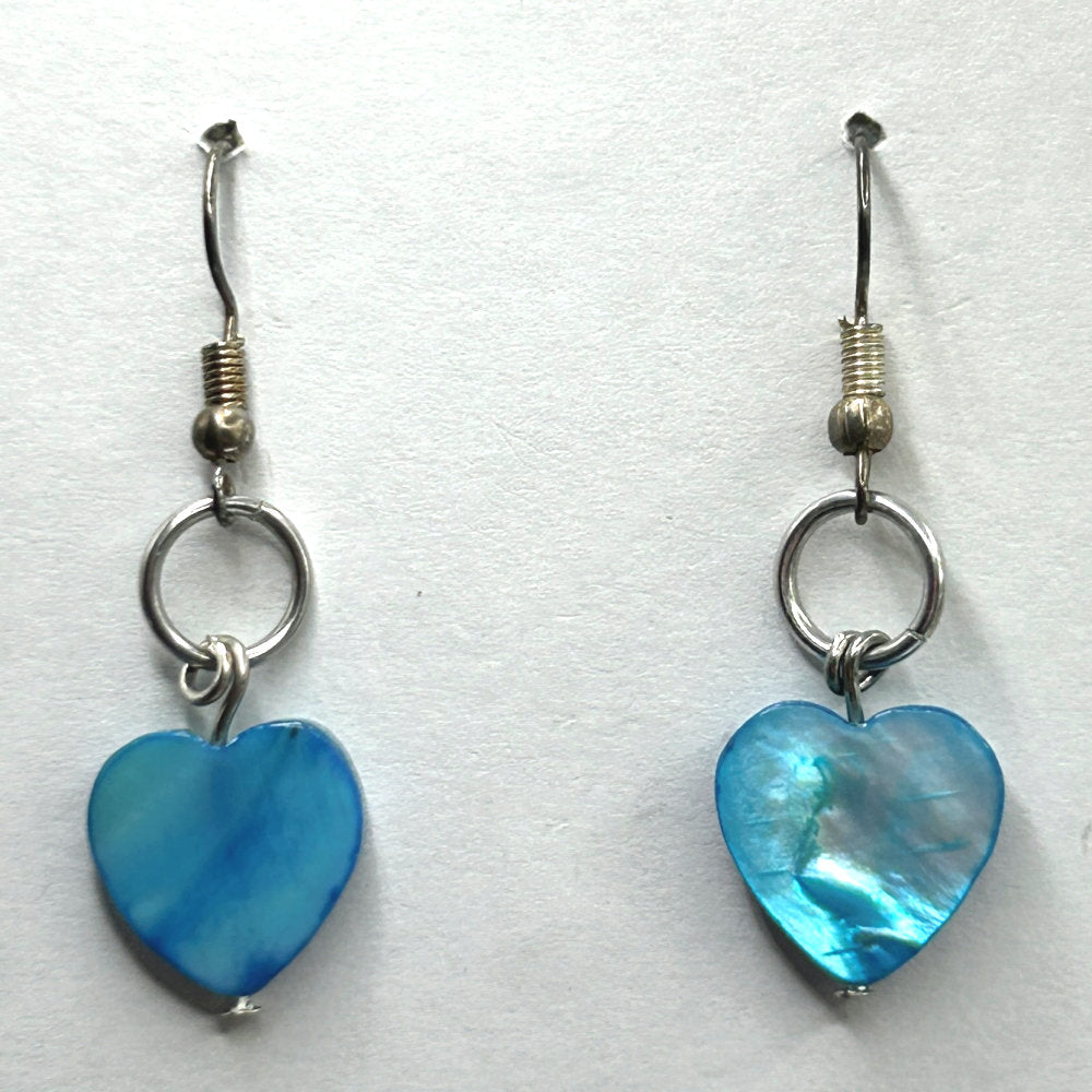 Small Blue Mother-of-Pearl Heart Earrings