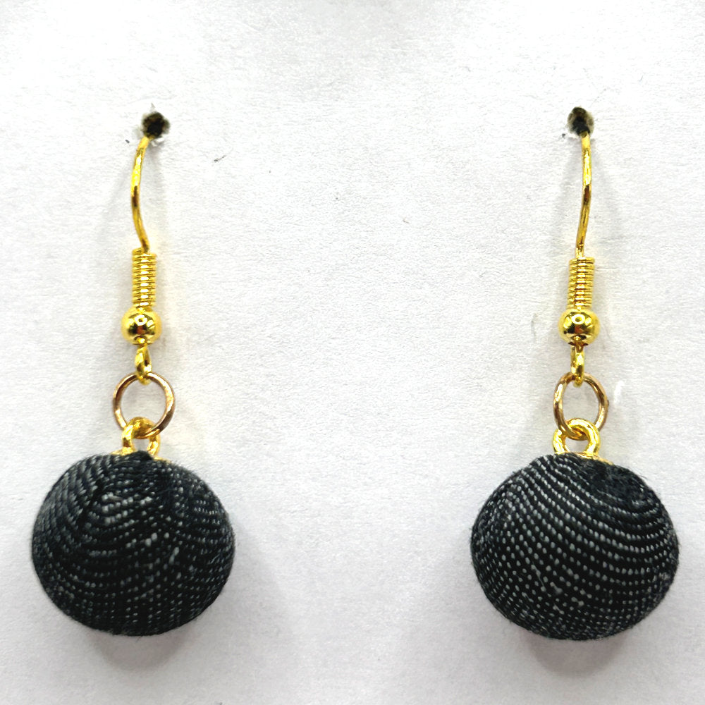 Black Denim Fabric-Covered Ball Earrings