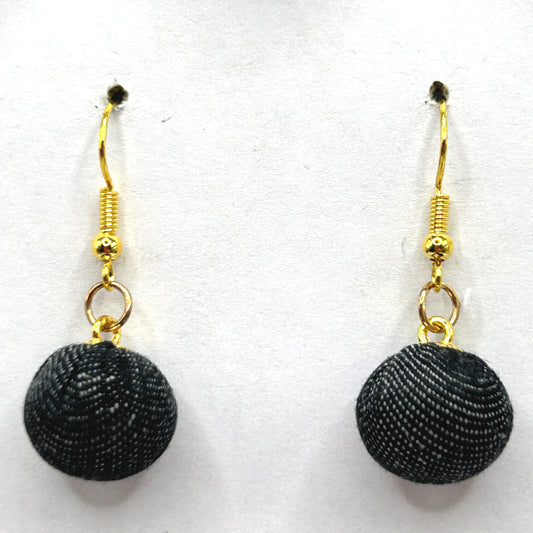 Black Denim Fabric-Covered Ball Earrings