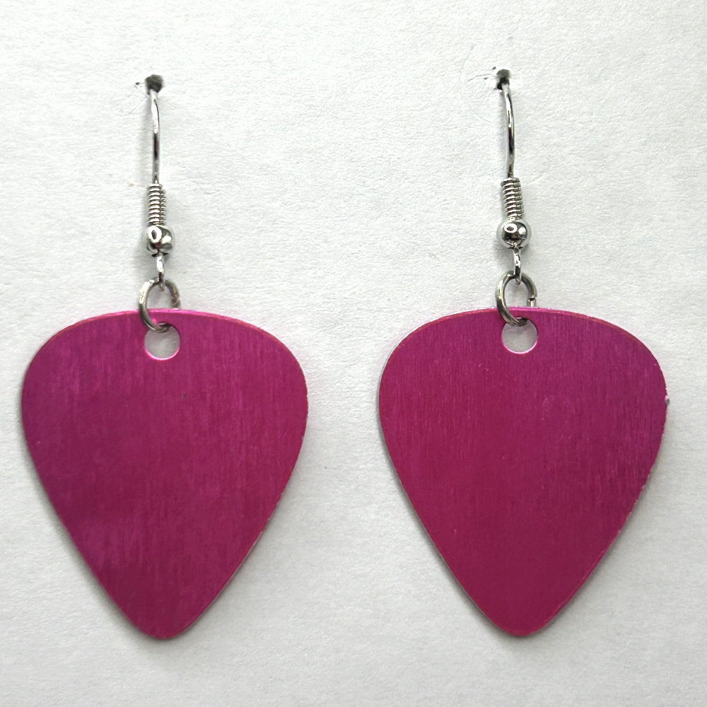 Pink Aluminum Guitar Pick Earrings