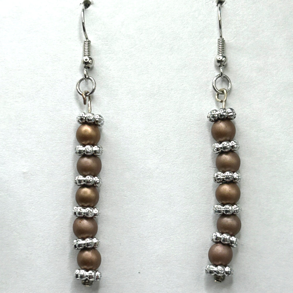 Brown Faux Pearl Dangle Earrings
