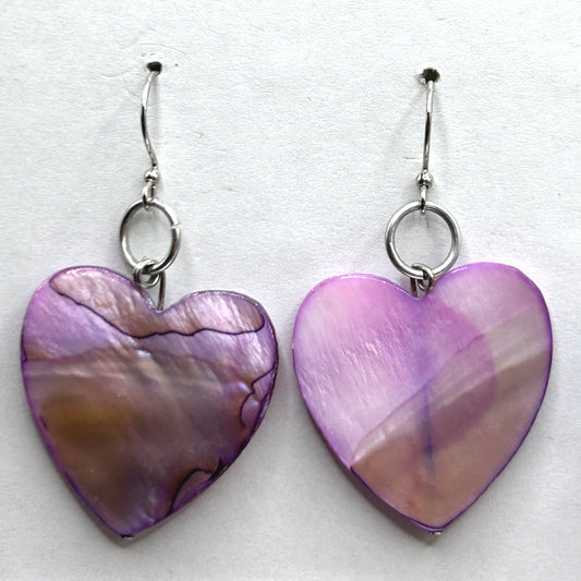 Purple Mother-of-Pearl Large Heart Earrings