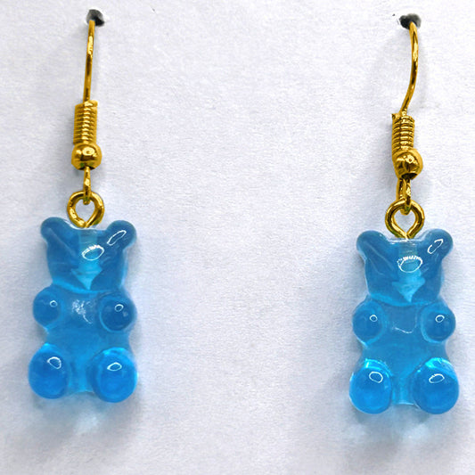 Bright Blue Clear Acrylic Gummy Bear Earrings