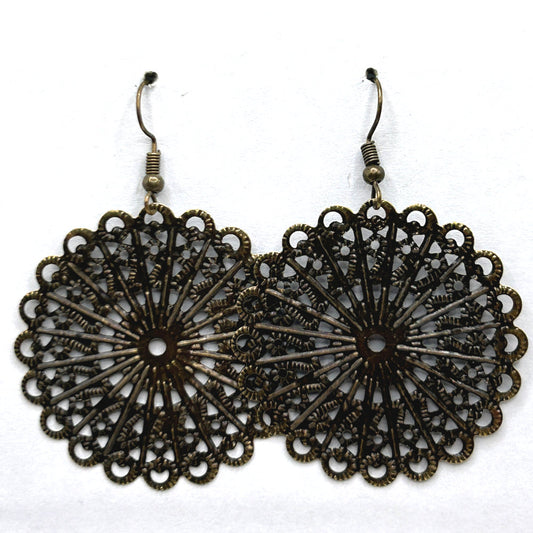 Large Bronze Filigree Disc Earrings