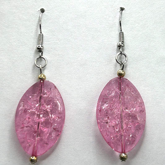 Pink Crackled Oval Earrings
