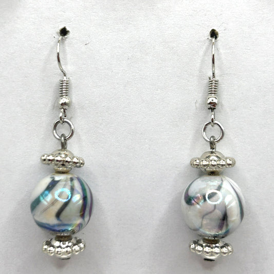 Swirly White and Silver Ball Earrings