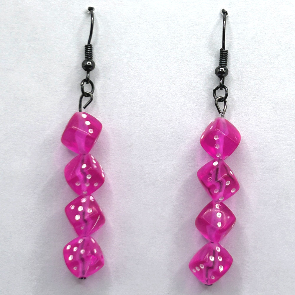 Bright Pink Quad Dice Earrings