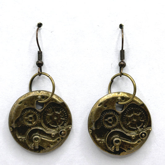 Bronze Stamped Steampunk Earrings (Heavy)