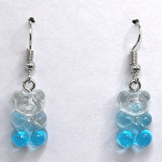 Clear and Light Blue Gummy Bear Earrings