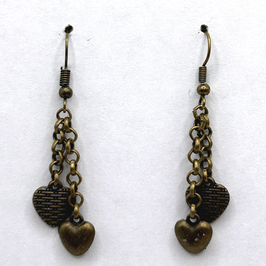 Bronze Dangling Hearts Earrings