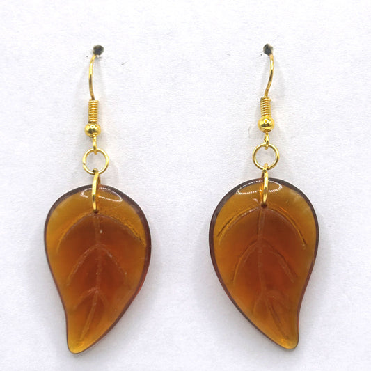 Brown Glass Leaf Earrings (Heavy)