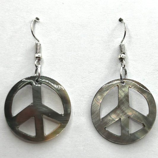 Black Shell Peace Sign Earrings