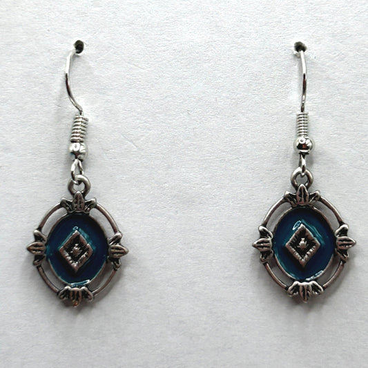 Ornate Blue Oval Drop Earrings