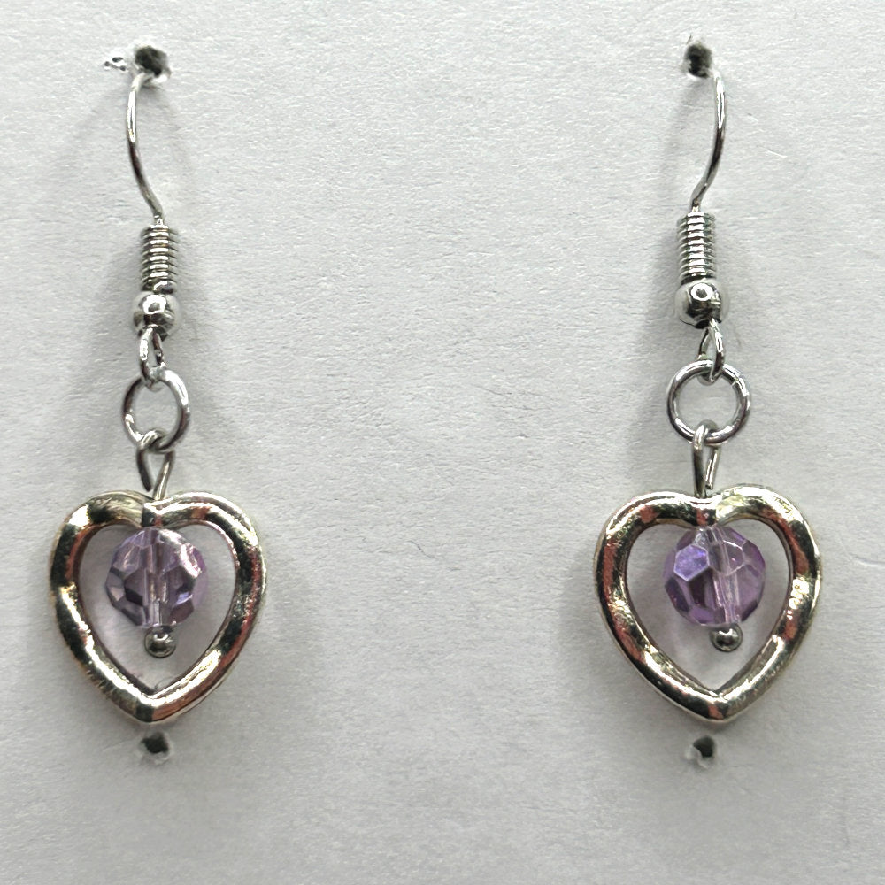Heart Earrings with Purple Drops