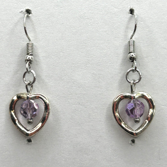 Heart Earrings with Purple Drops