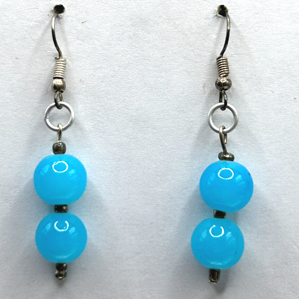 Double Bright Blue Ball Earrings