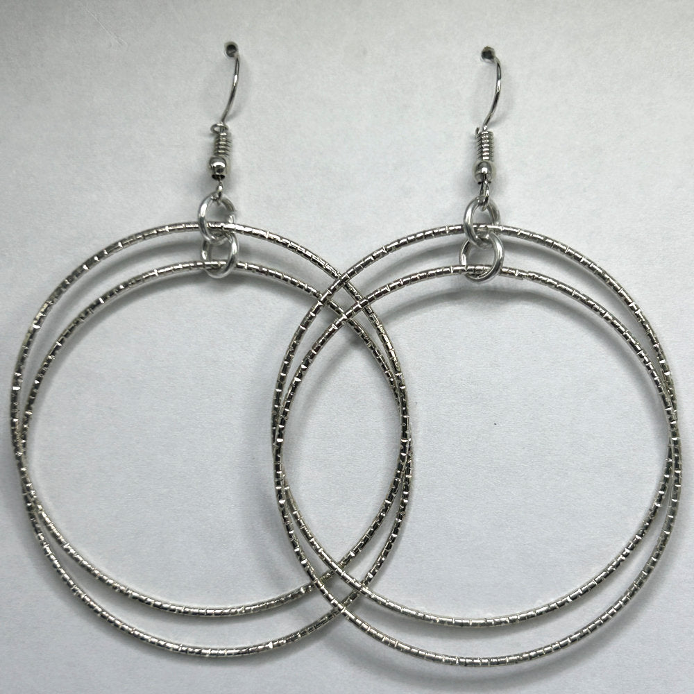 Textured Silver Loop-Ring Earrings