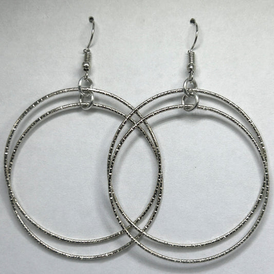 Textured Silver Loop-Ring Earrings