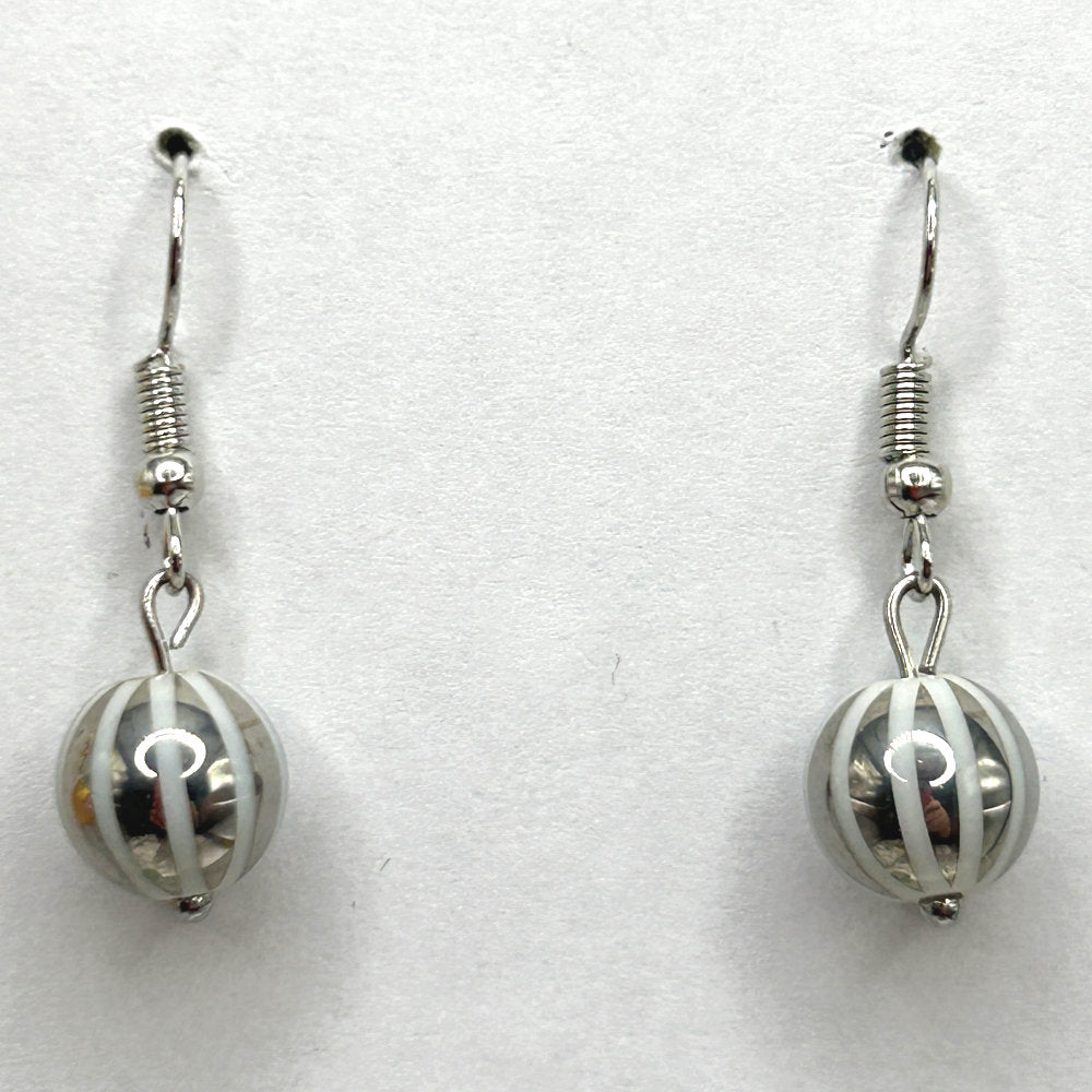 White and Silver Small Ball Earrings