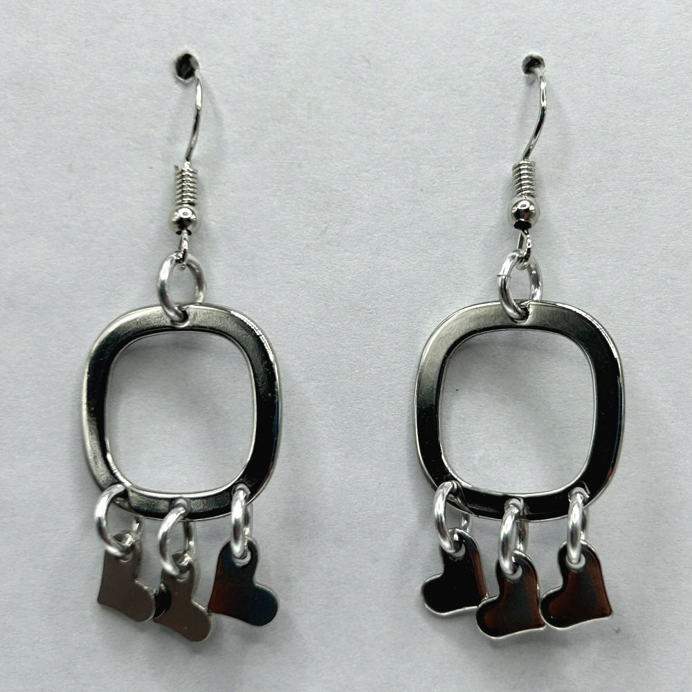 Square Ring Earrings with Hearts