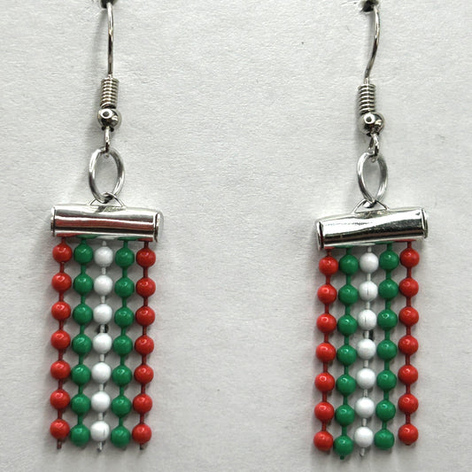 Red, Green, and White Ball Chain Earrings