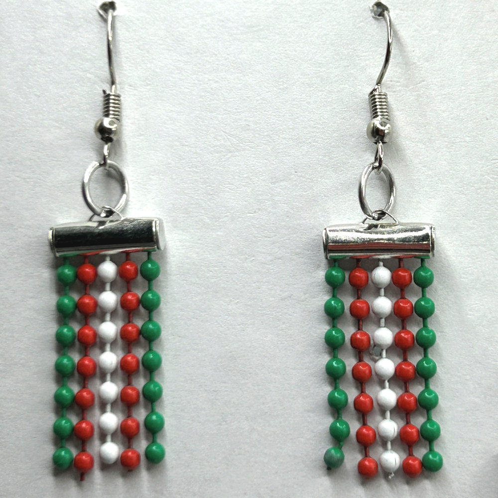 Green, Red, and White Ball Chain Earrings