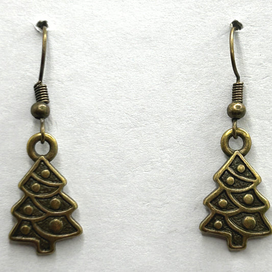 Bronze Christmas Tree Earrings