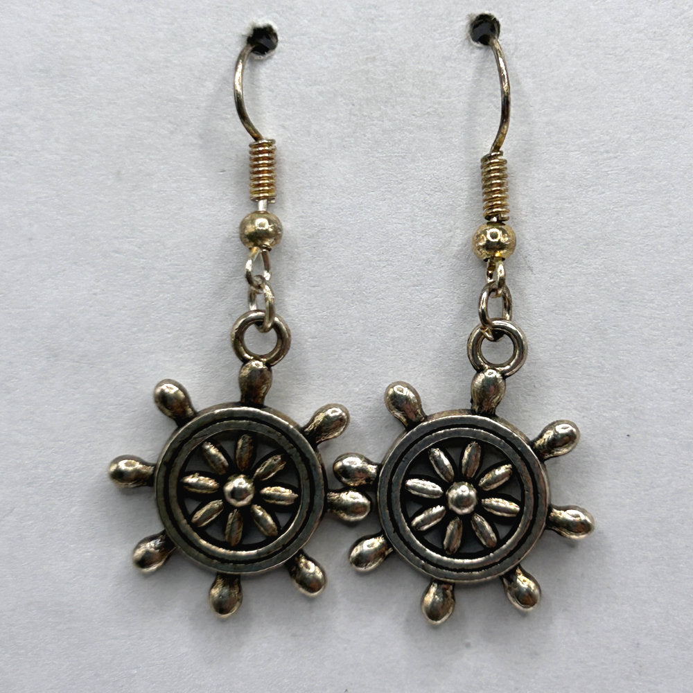 Metal Ship's Wheel Earrings
